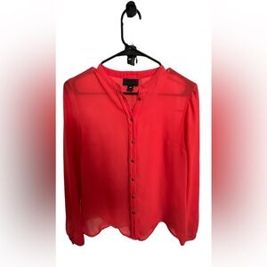 Worthington Sheer Red Button-Up Blouse                     Size PM
